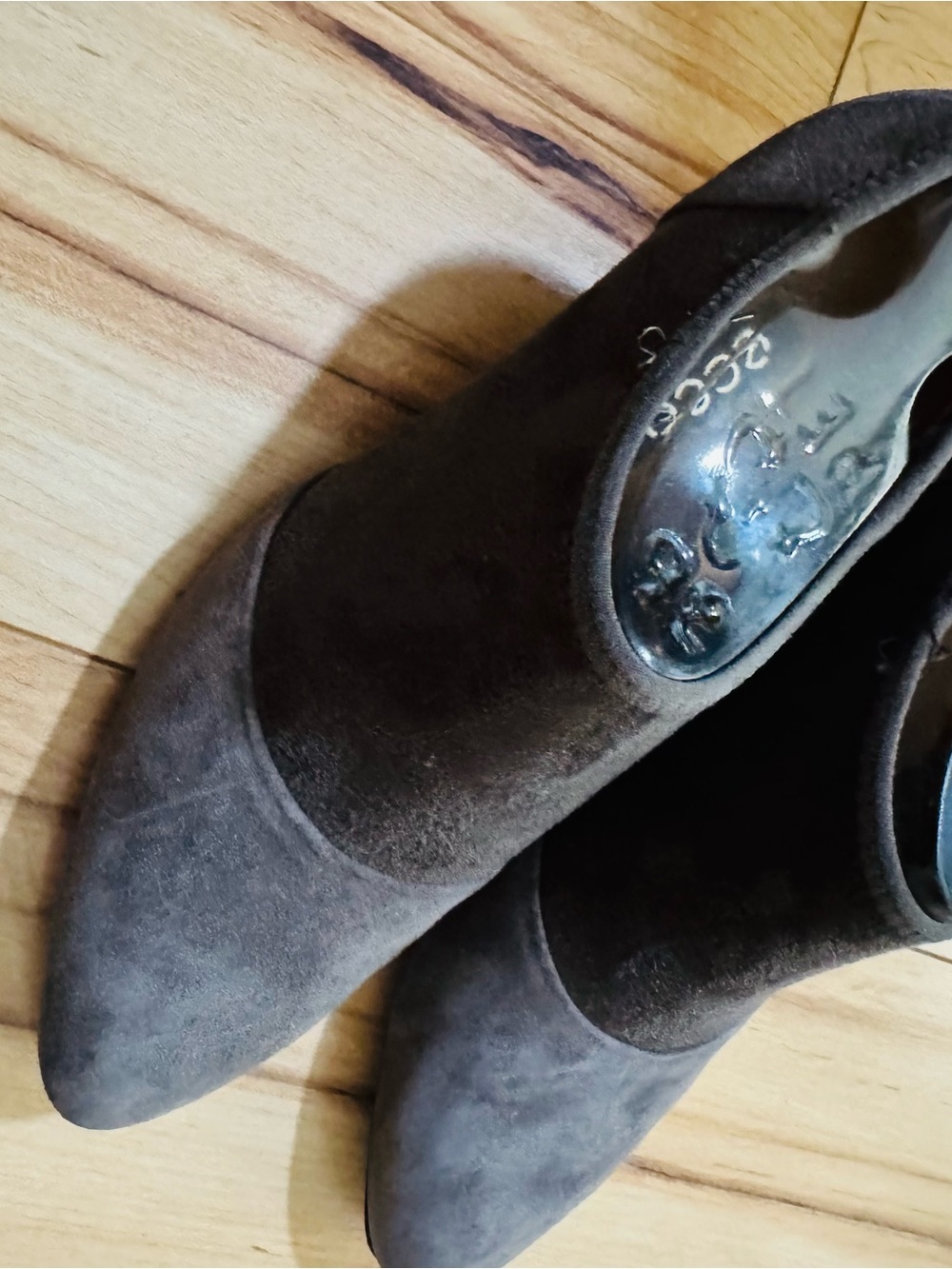 Ecco Two-Tone Gray Suede Pointed Toe Ankle Booties - Picture 2 of 5